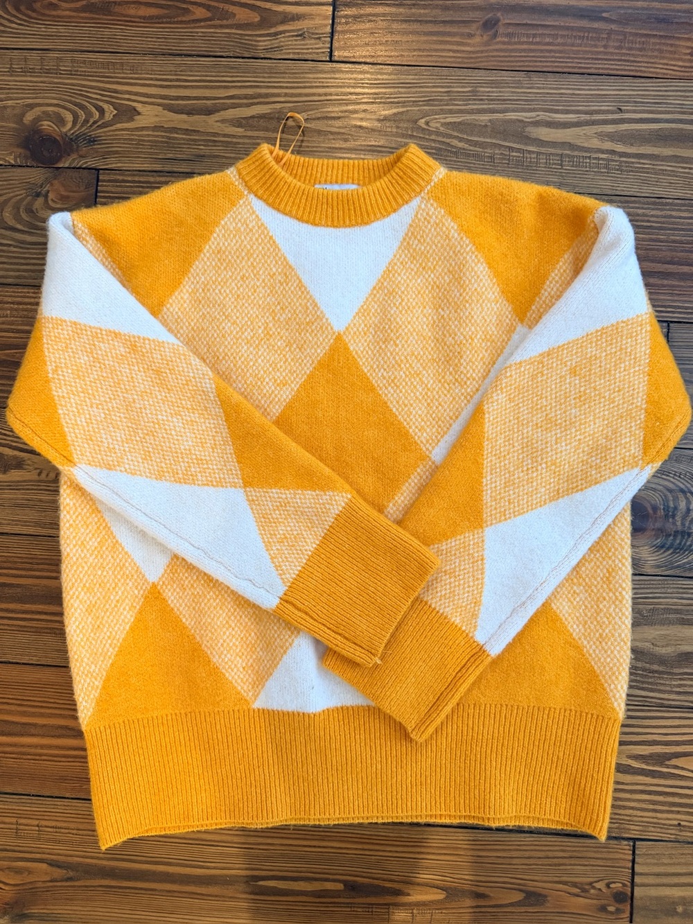 Zara Women's Orange & White Argyle Turtleneck Sweater